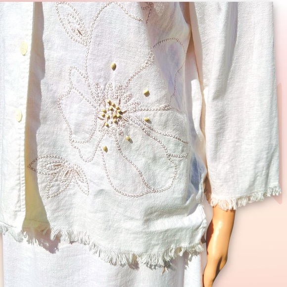 VTG Y2K Linen Blend Skirt Set M/L Top/Lt Jacket Floral Embroidery Requirements - Picture 4 of 16